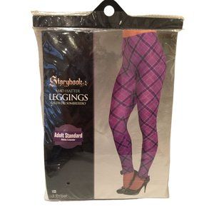 Storybook MAD HATTER Purple Plaid Adult Leggings Up to Size 8 Bows at Ankle